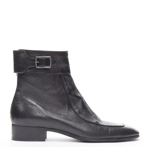 SAINT LAURENT BABY EIGHTY BLACK LEATHER ANKLE BOOTS BOOTIES 38.5 - Picture 1 of 11